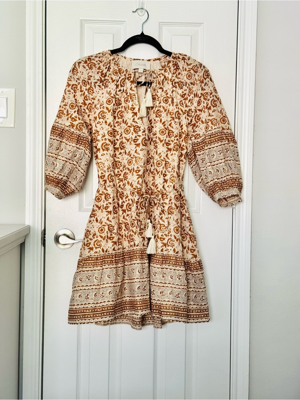 Cleobella Rosy cotton boho hippie tassel trim dress XS